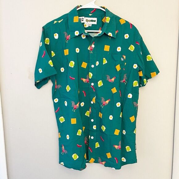 Tipsy Elves Green Button Shirt Chicken Waffles Eggs Sausage Medium Men’s Novelty - Picture 2 of 10